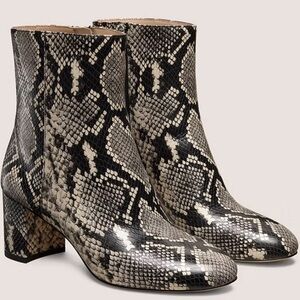 Stuart Weitzman Black and Gray Snakeskin Ankle Boots